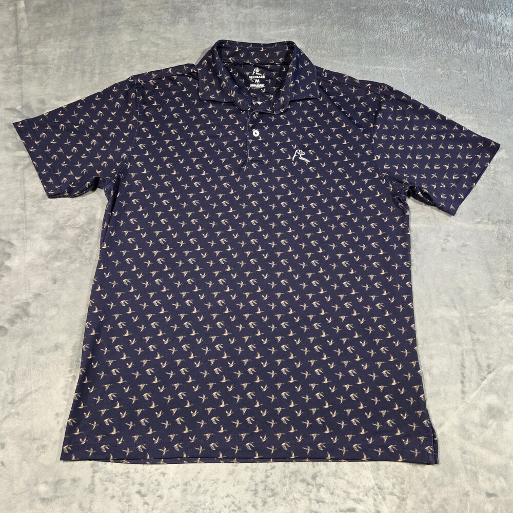 Rhoback AOP "The Mallard" Performance Golf Polo Men's Size Medium Navy Blue